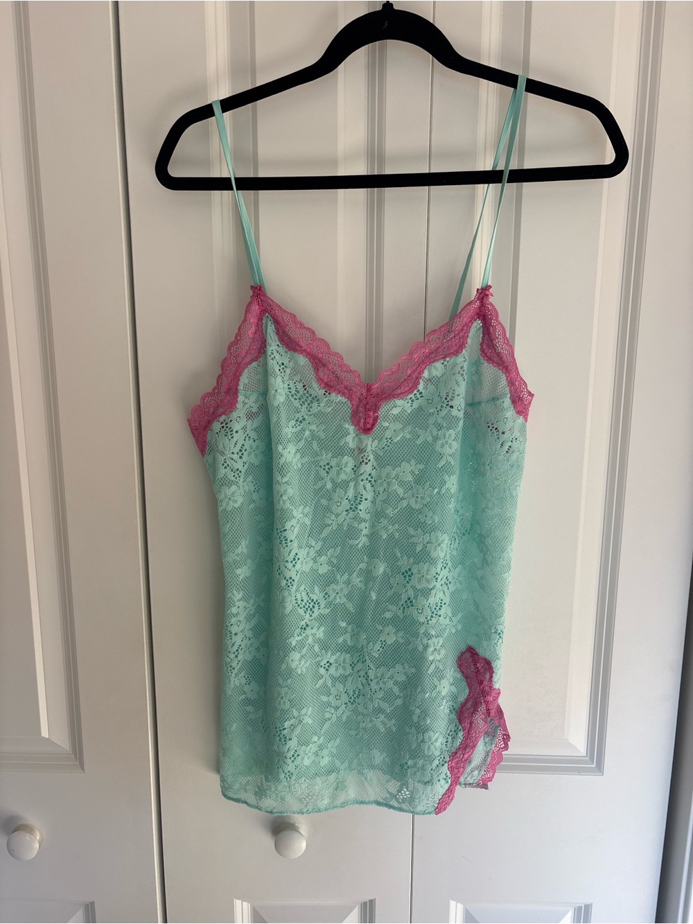 Victoria’s Secret Tease Lace Slip Dress L Aqua Pink Y2K Coquette Lingerie